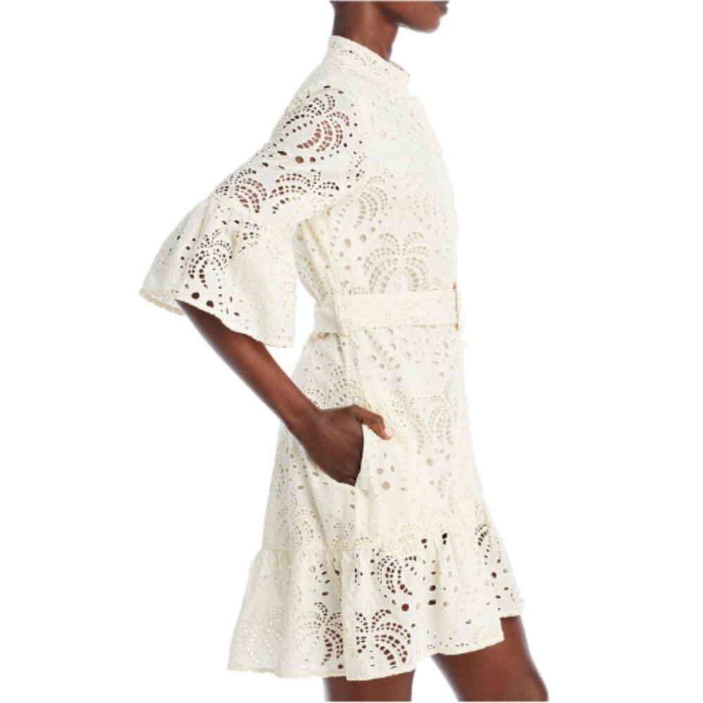 Farm Rio White Eyelet Belted Mini Dress White Women's Size XS - Picture 3 of 9